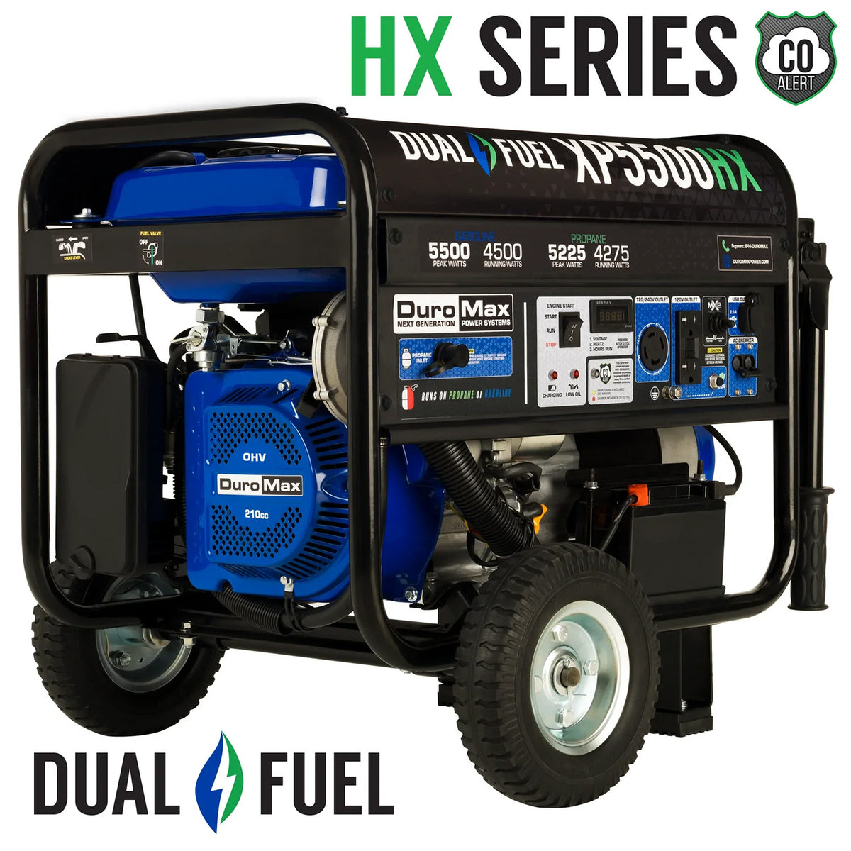 DuroMax XP5500HX Dual Fuel Portable HX Generator w/ CO Alert 5500 Wa