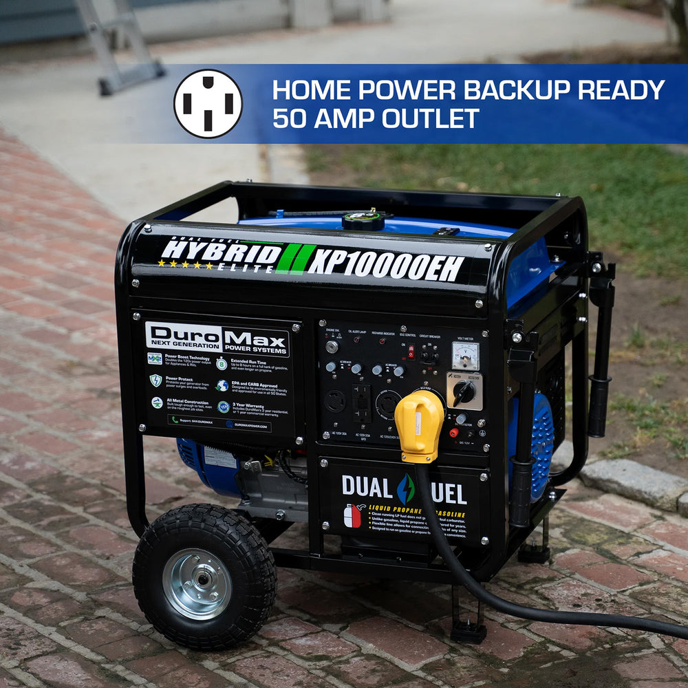 DuroMax XP10000EH Dual Fuel Portable Generator - Home Power Backup Ready - 50 Amp Outlet