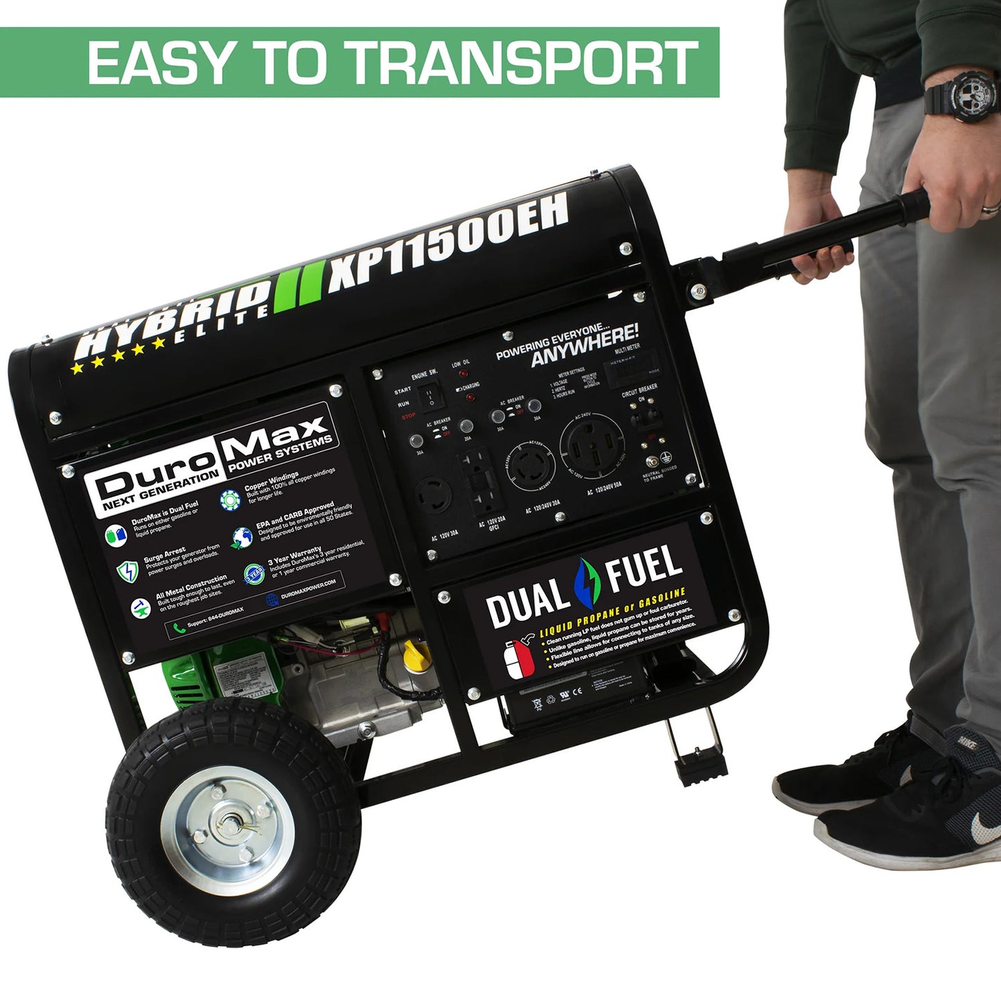 DuroMax XP11500EH Dual Fuel Portable Generator Is Easy To Transport
