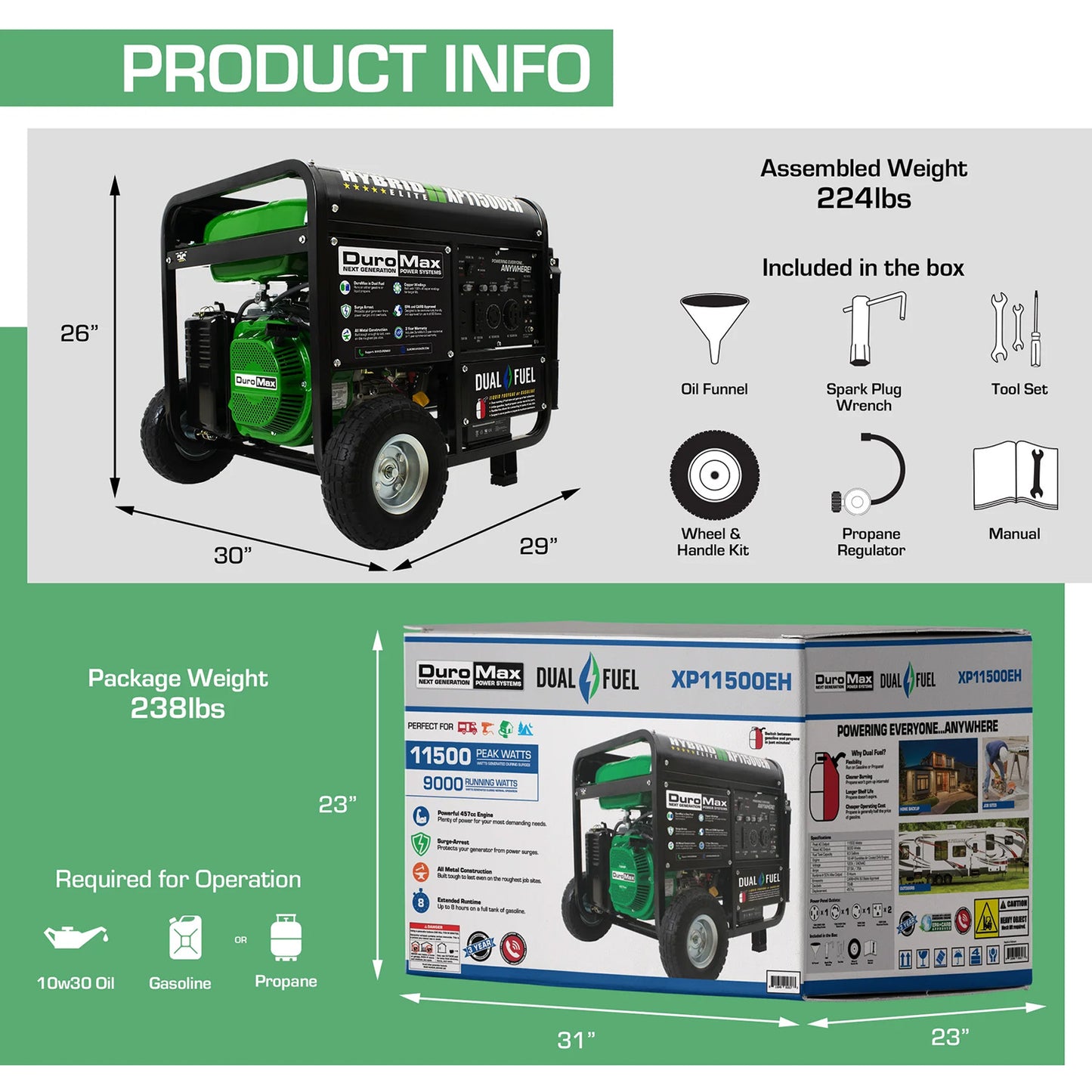 DuroMax XP11500EH Dual Fuel Portable Generator Product Information
