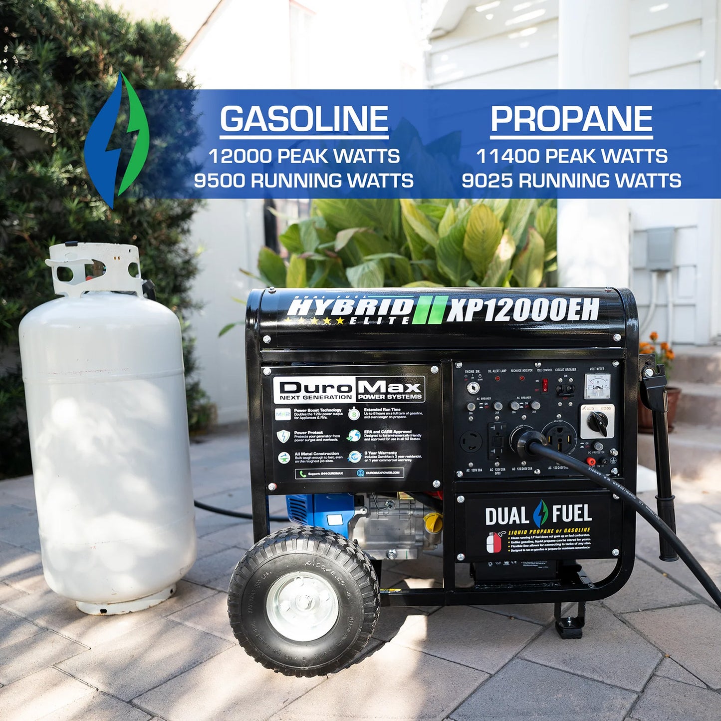 DuroMax XP12000EH Dual Fuel Portable Generator - Powered By Gasoline and Propane