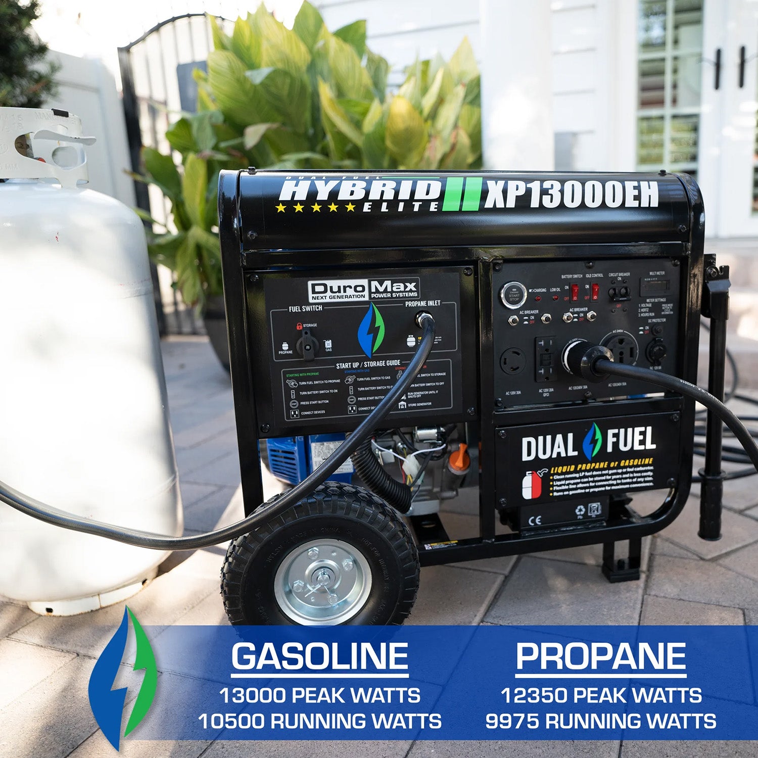 DuroMax XP13000EH Dual Fuel Portable Generator - Powered by Gasoline & Propane