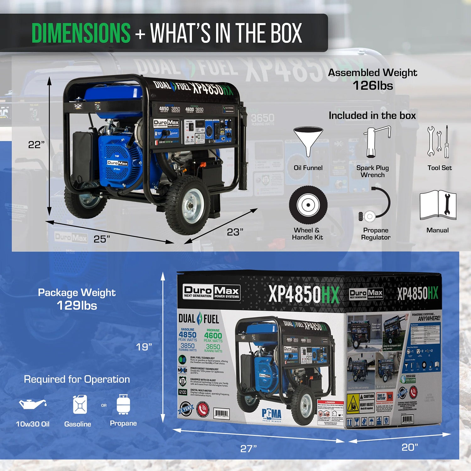 DuroMax XP4850HX Dual Fuel 3850W/4850W Portable HX Generator | CO Alert | EPA & CARB Approved