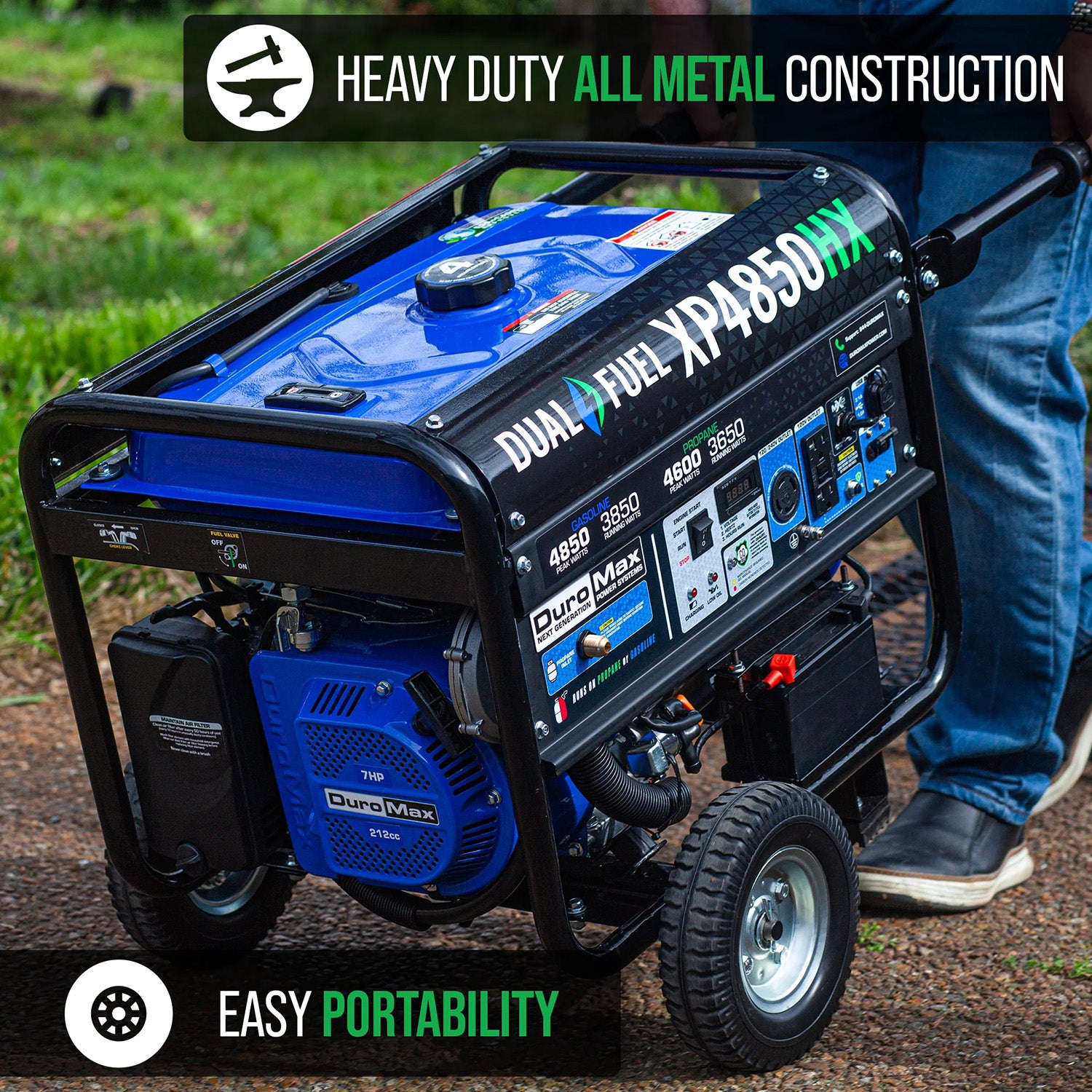 DuroMax XP4850HX Dual Fuel 3850W/4850W Portable HX Generator | CO Alert | EPA & CARB Approved