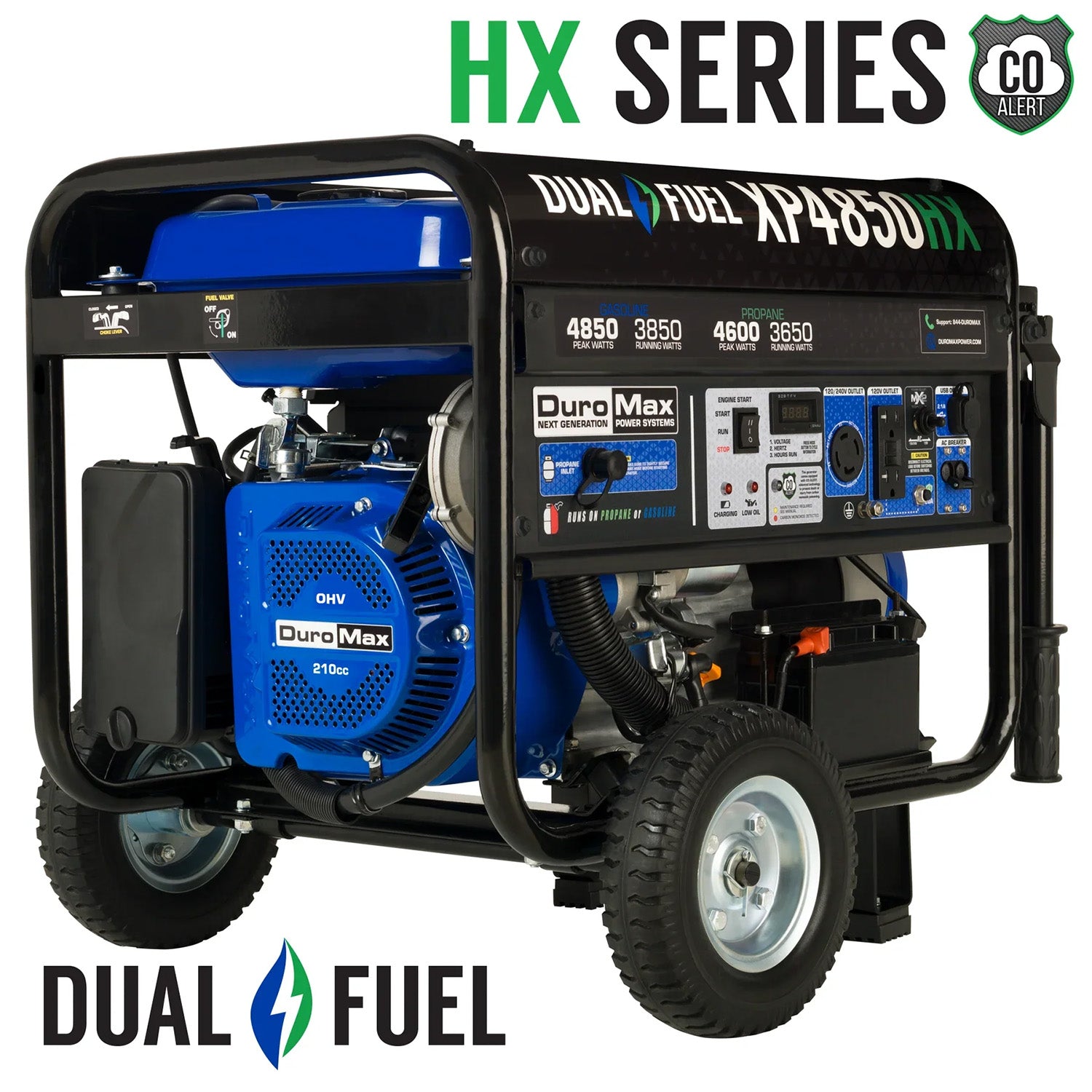 DuroMax XP4850HX Dual Fuel 3850W/4850W Portable HX Generator | CO Alert | EPA & CARB Approved