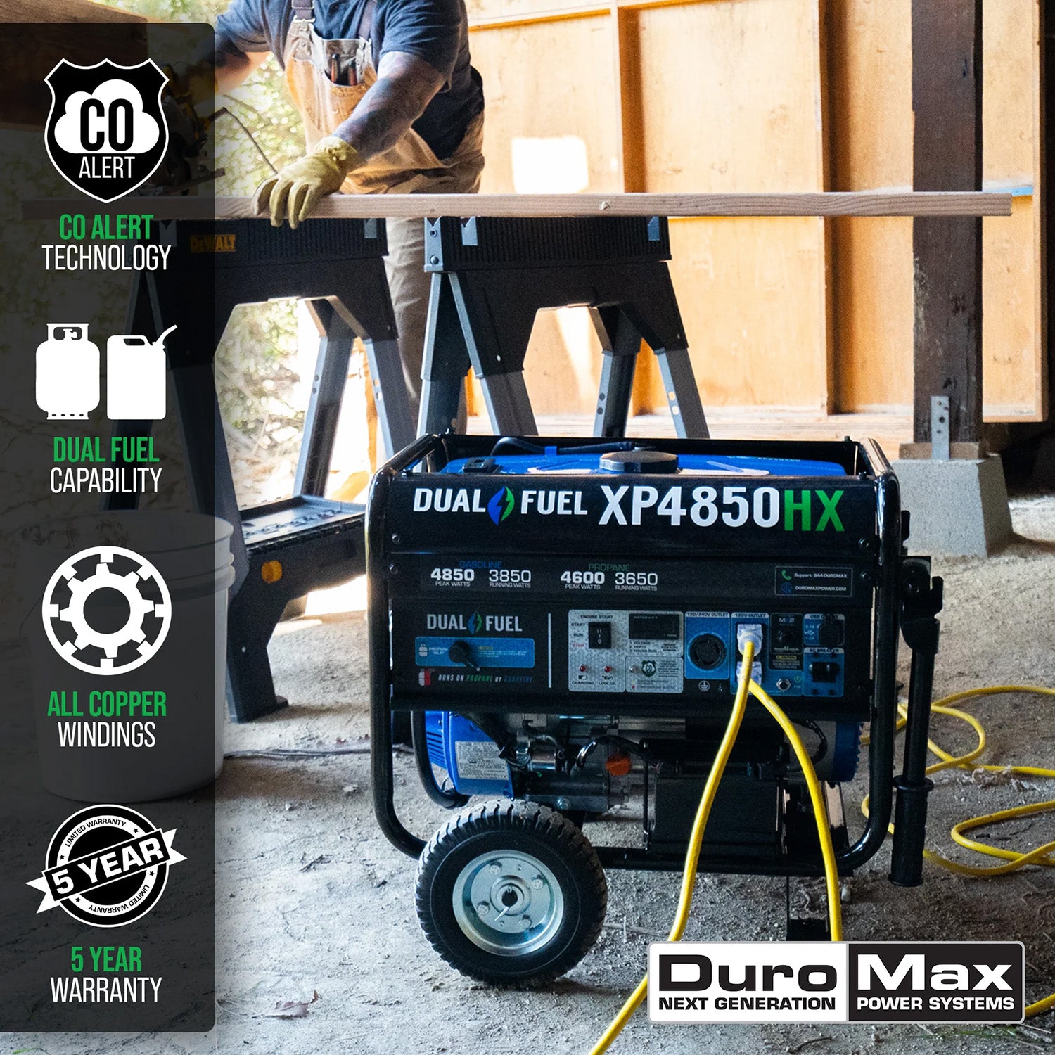 DuroMax XP4850HX Dual Fuel 3850W/4850W Portable HX Generator | CO Alert | EPA & CARB Approved