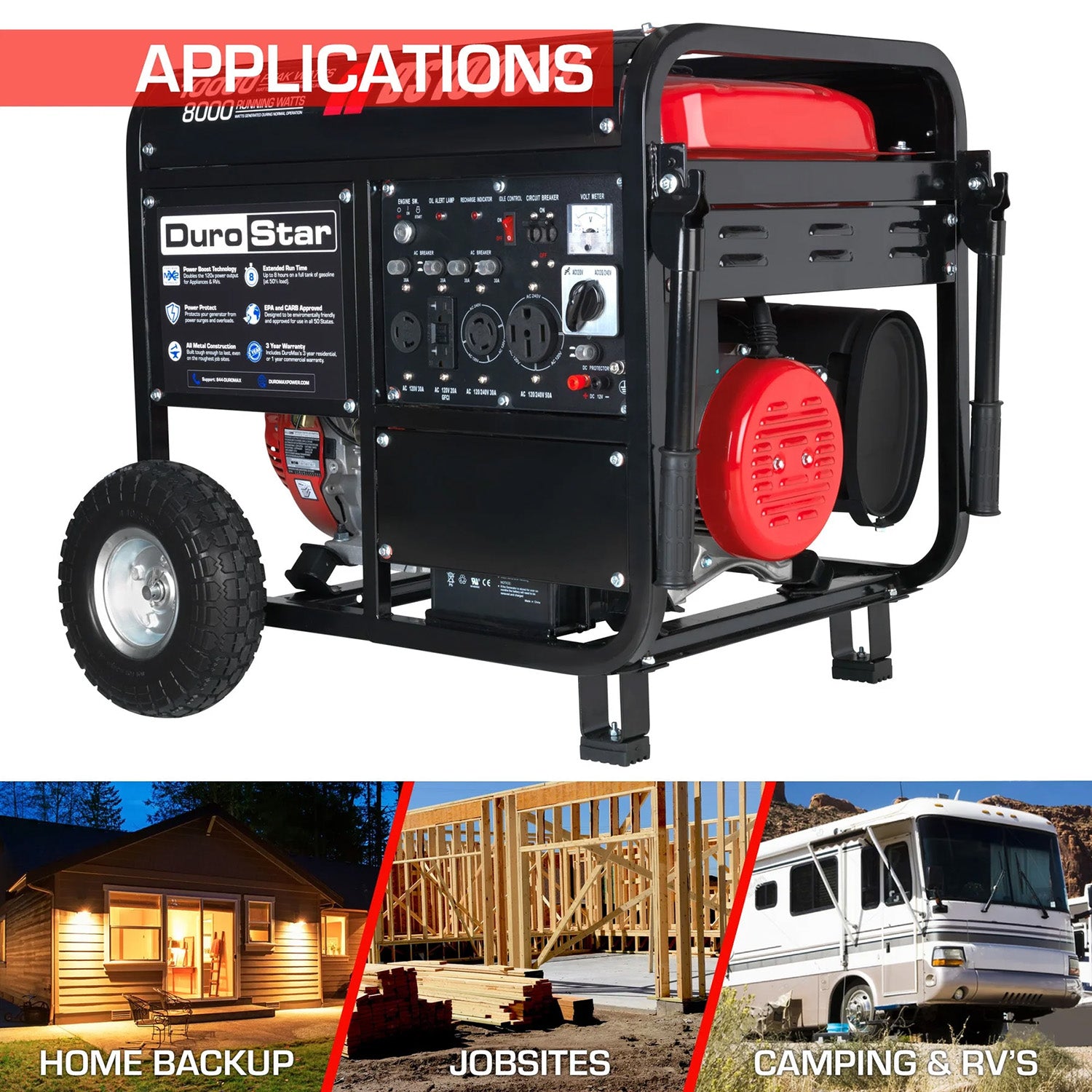 DuroStar DS10000E Gasoline Portable Generator Applications - Home Backup, Jobsites, Camping & RVs