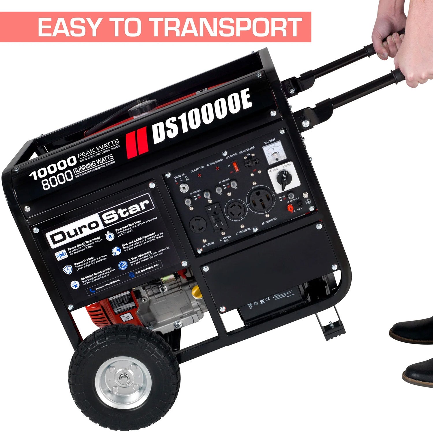 DuroStar DS10000E Gasoline Portable Generator Is Easy To Transport