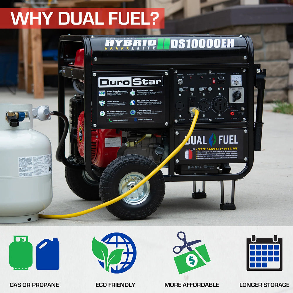 DuroStar DS10000EH Dual Fuel Portable Generator Operates on Gas or Propane