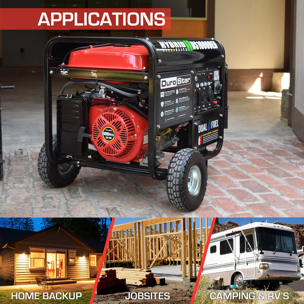 DuroStar DS10000EH Dual Fuel Portable Generator Applications - Home Backup, Jobsites, Camping & RVs