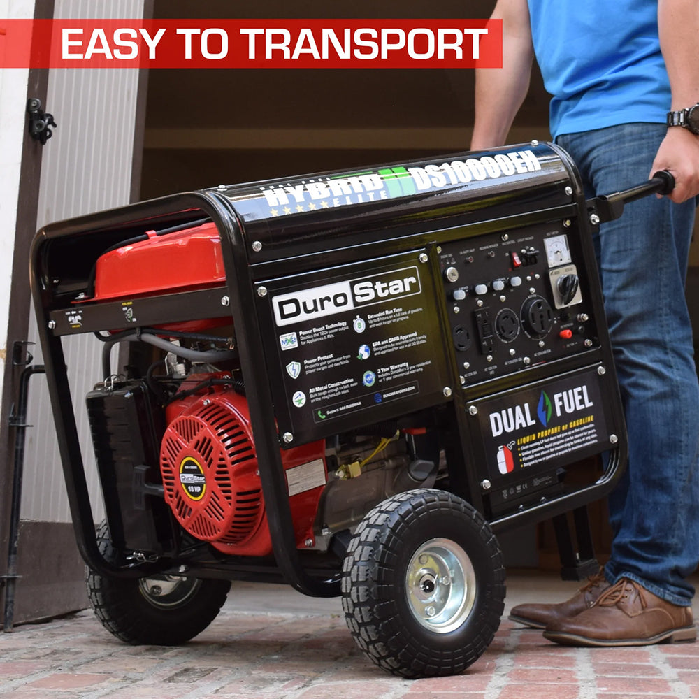 The DuroStar DS10000EH Dual Fuel Portable Generator Is Easy To Transport