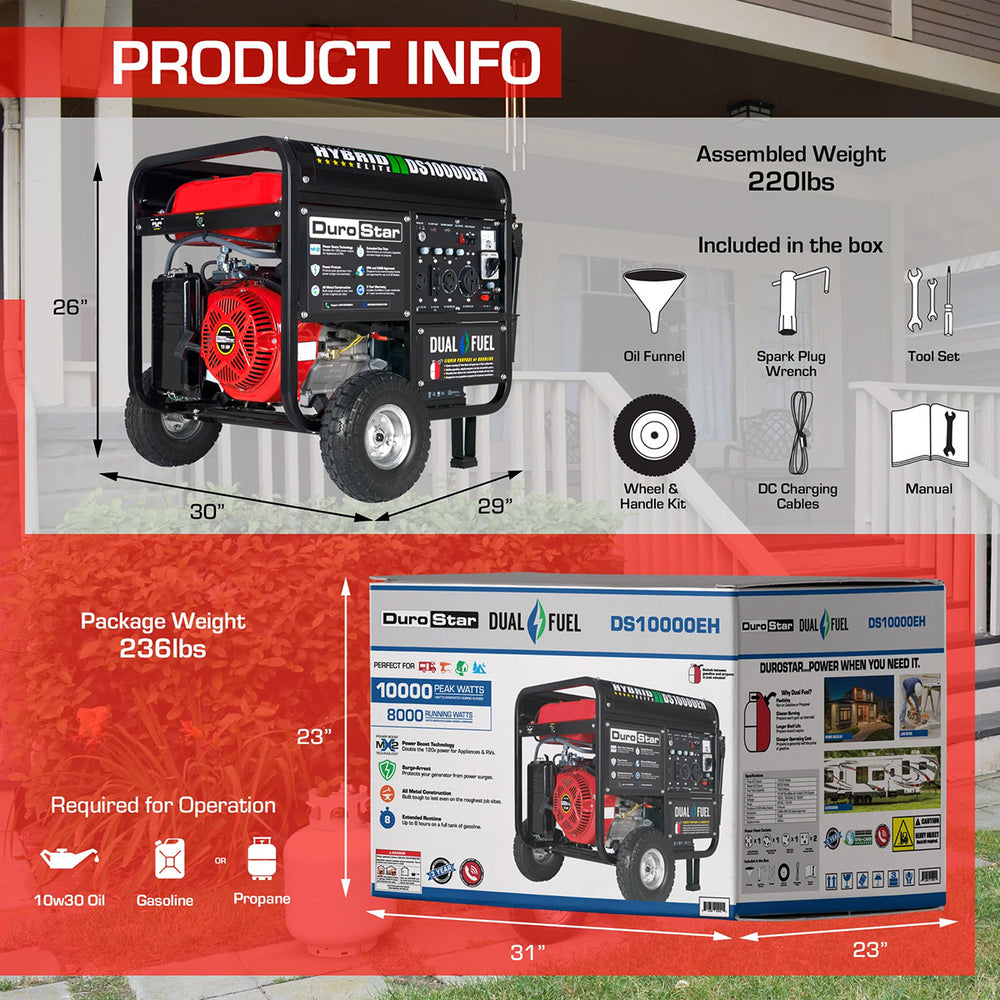 DuroStar DS10000EH Dual Fuel Portable Generator Product Information