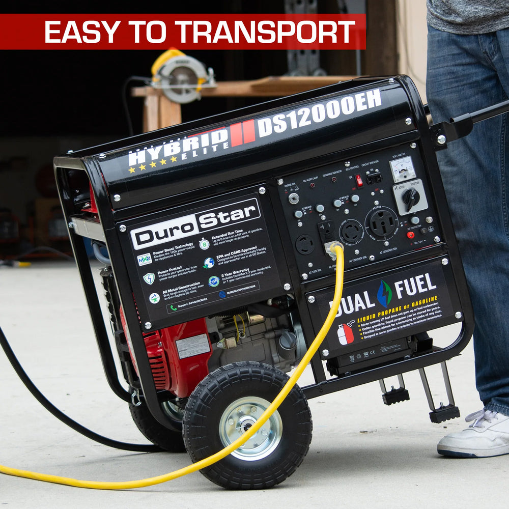 DuroStar DS12000EH 12,000 Watt Dual Fuel Portable Generator is Easy to Transport