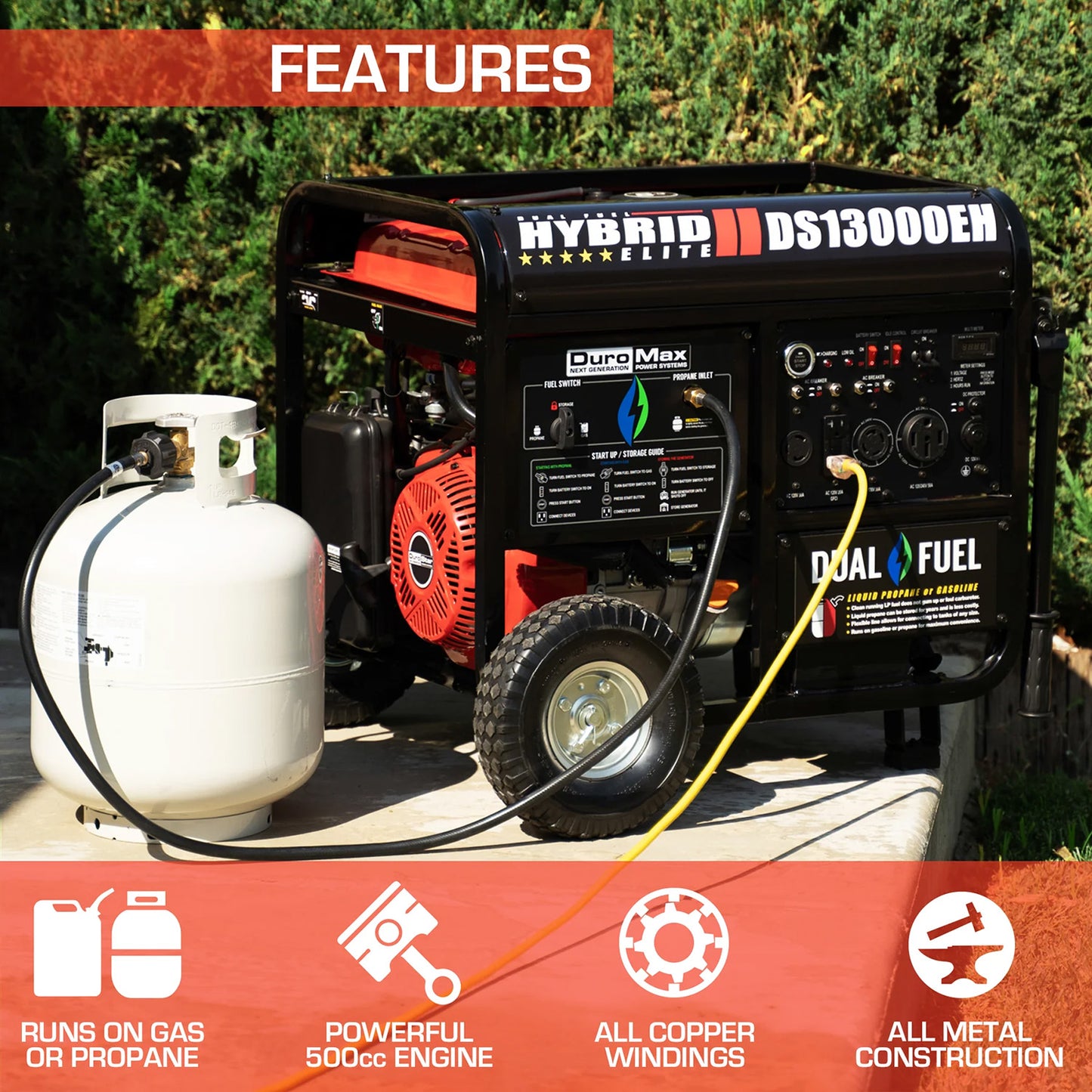 DuroStar DS13000EH 13,000 Watts Dual Fuel Portable Generator Features