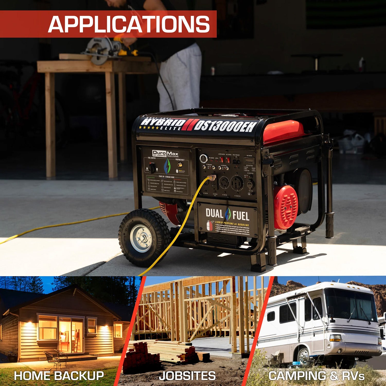 DuroStar DS13000EH 13,000 Watts Dual Fuel Portable Generator Applications