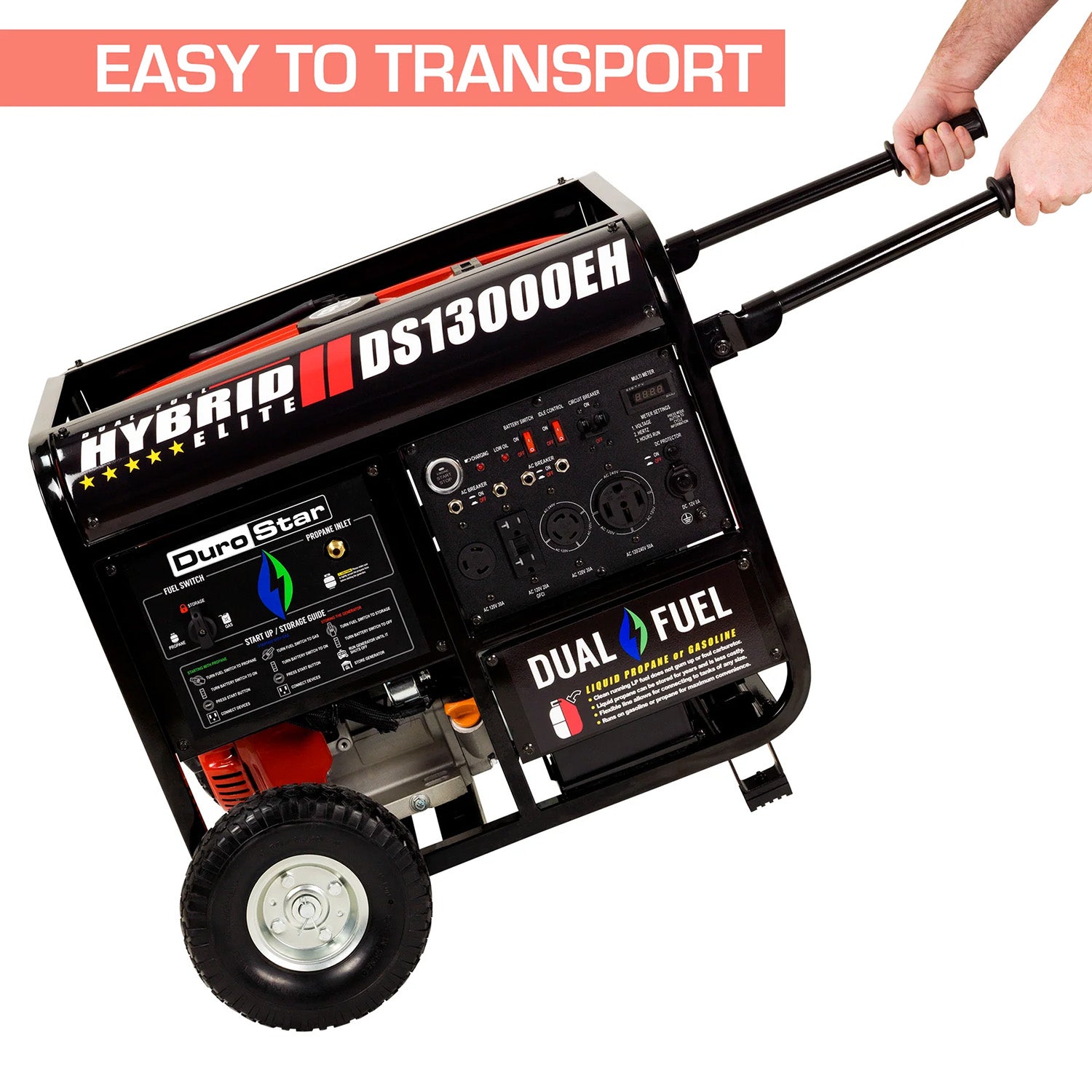 DuroStar DS13000EH 13,000 Watts Dual Fuel Portable Generator Is Easy To Transport