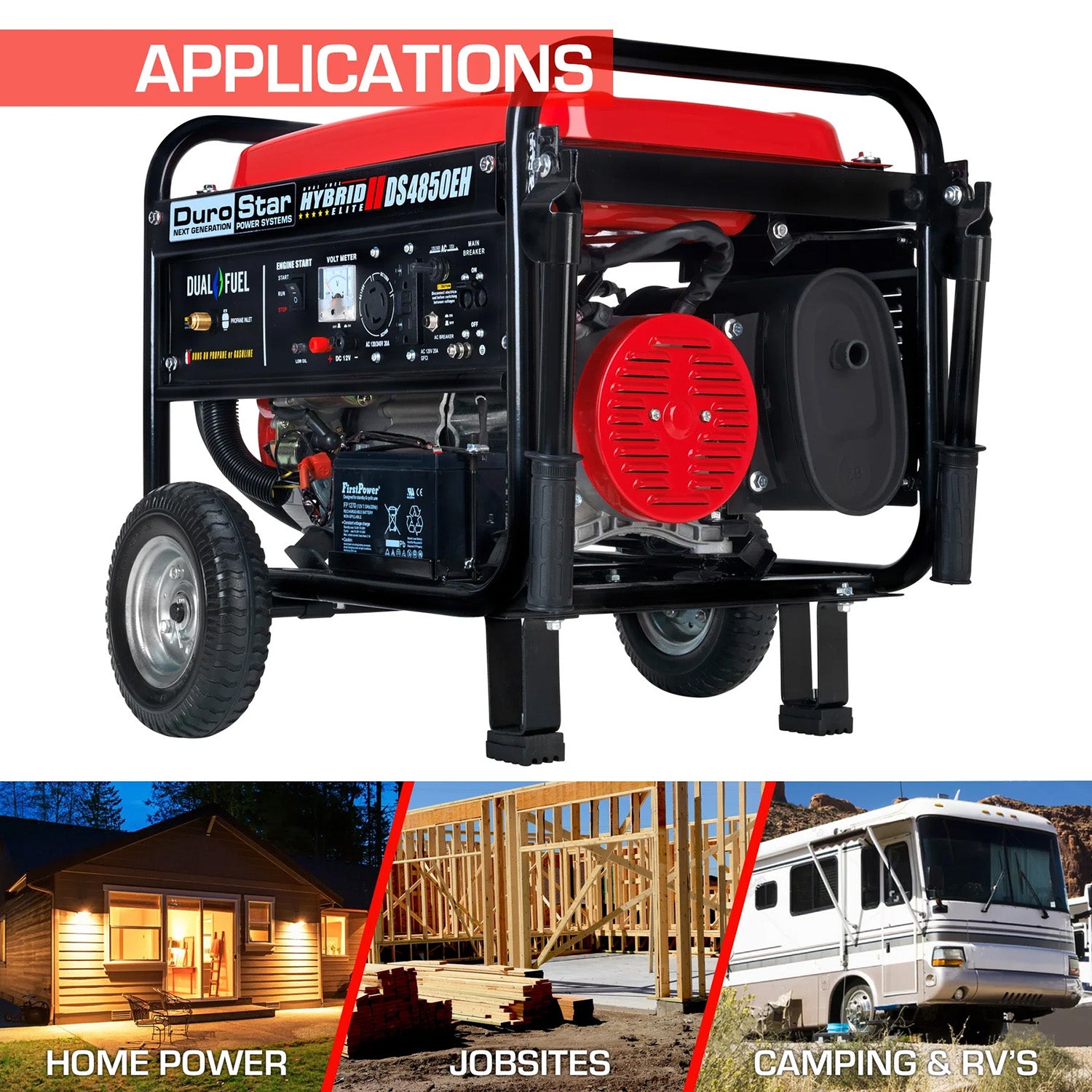 DuroStar DS4850EH Watt Dual Fuel Portable Generator Applications