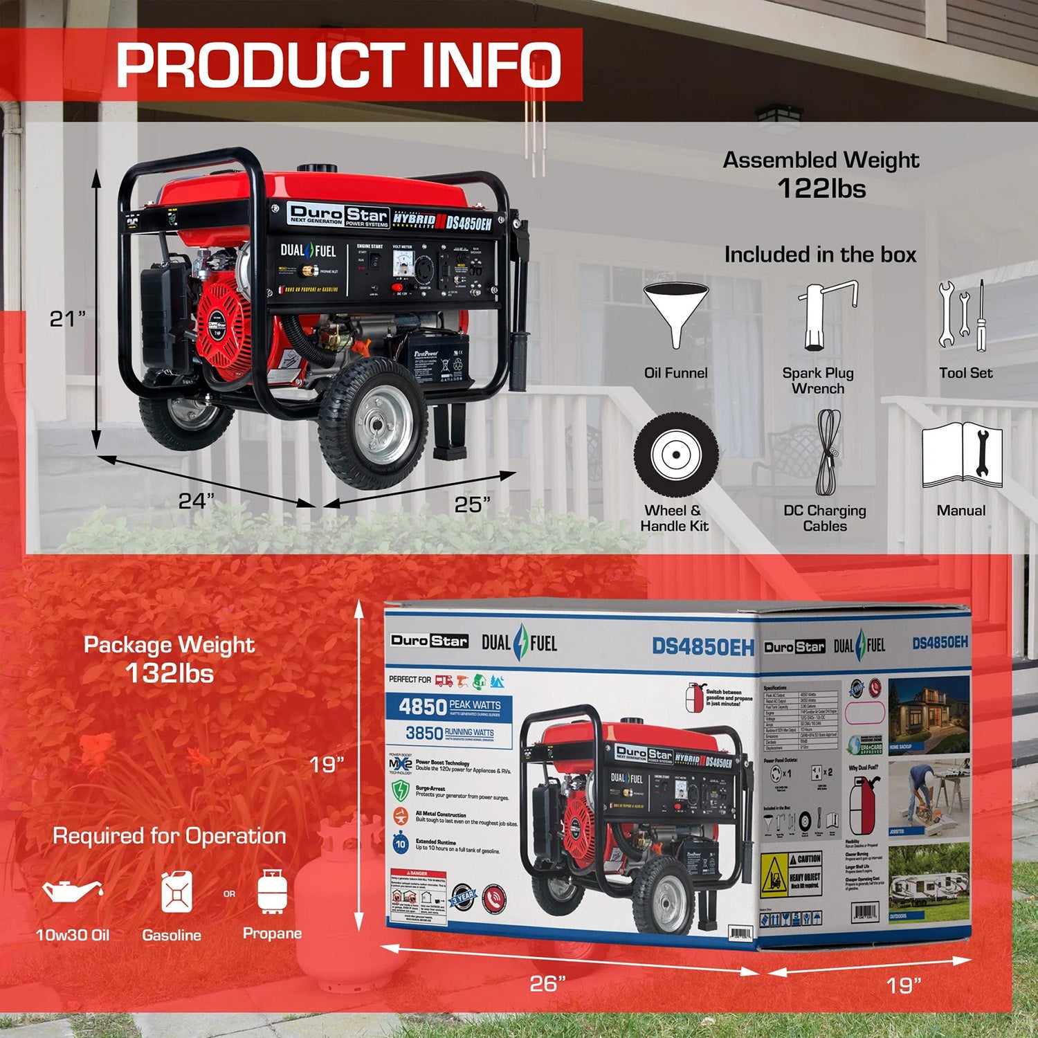 DuroStar DS4850EH Watt Dual Fuel Portable Generator Product Information