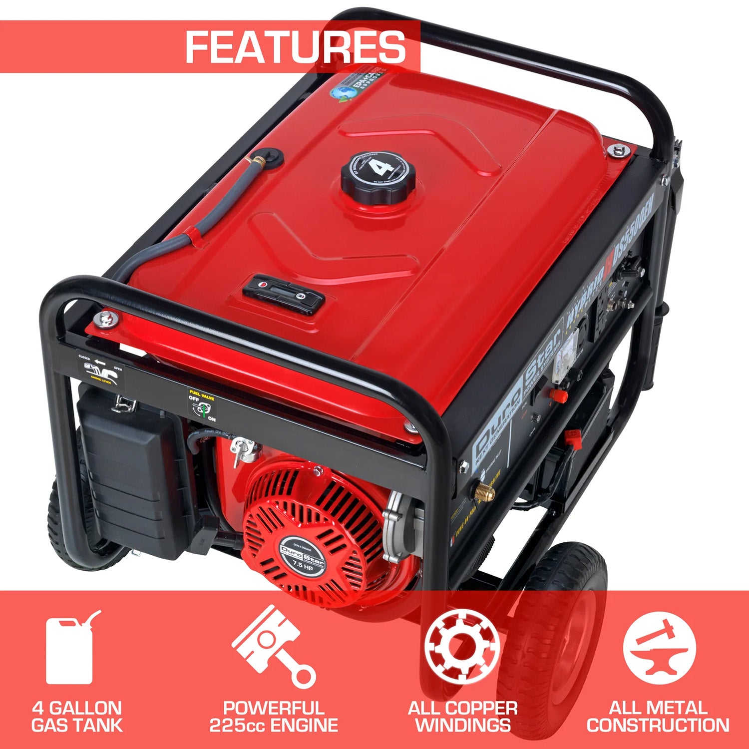 DuroStar DS5500EH Dual Fuel Portable Generator Features