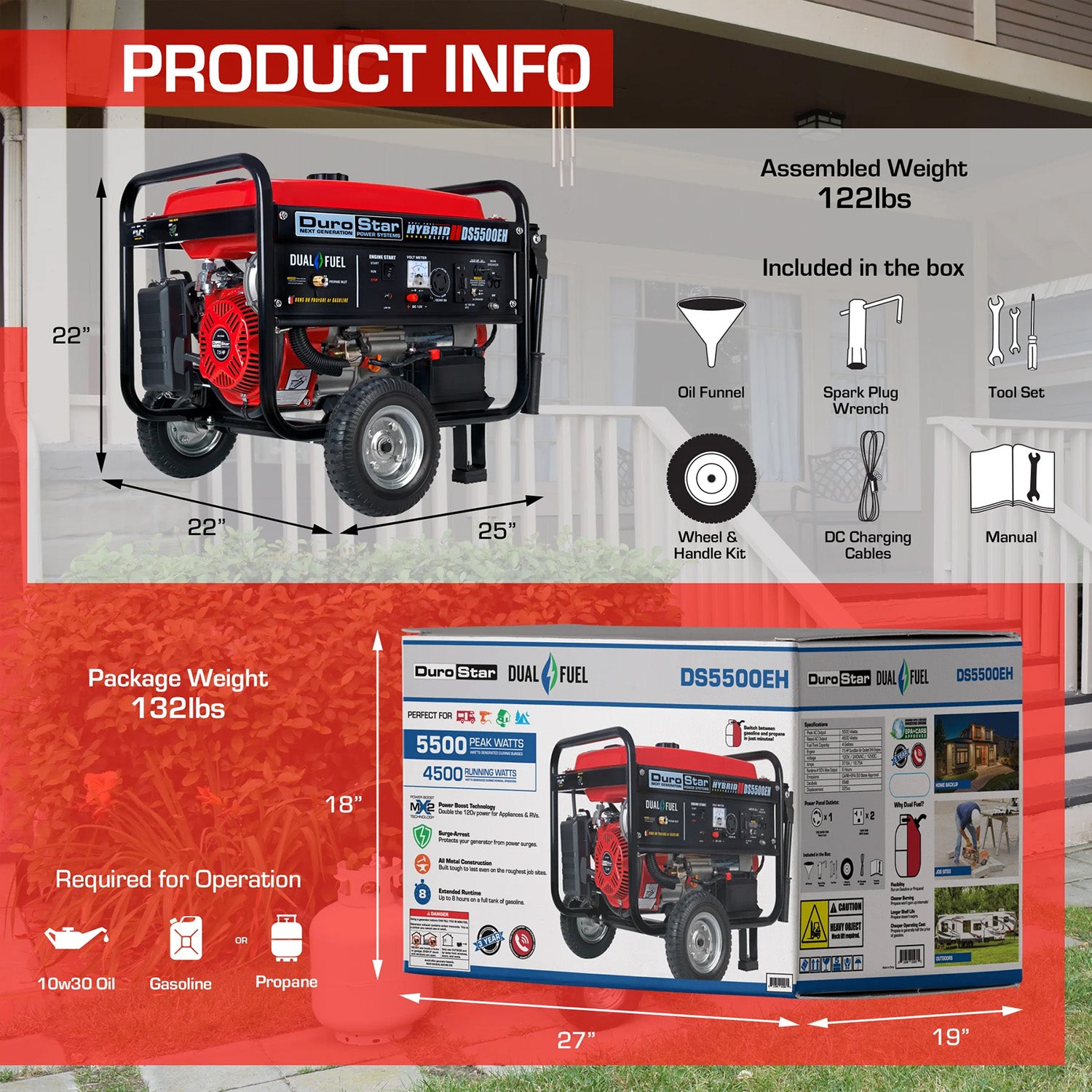 DuroStar DS5500EH Dual Fuel Portable Generator Product Information