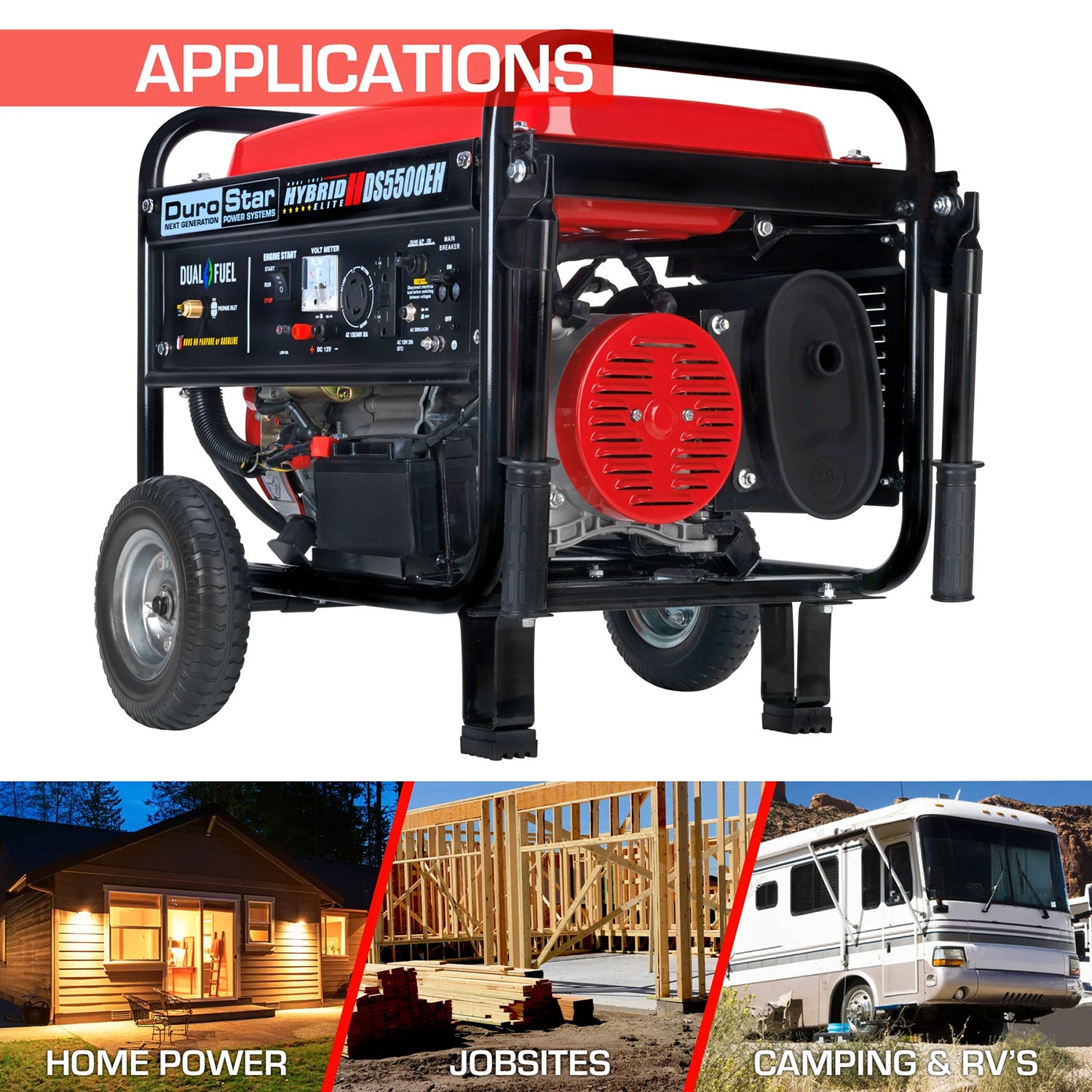 DuroStar DS5500EH Dual Fuel 4500W/5500W Portable Generator | EPA & CARB Approved