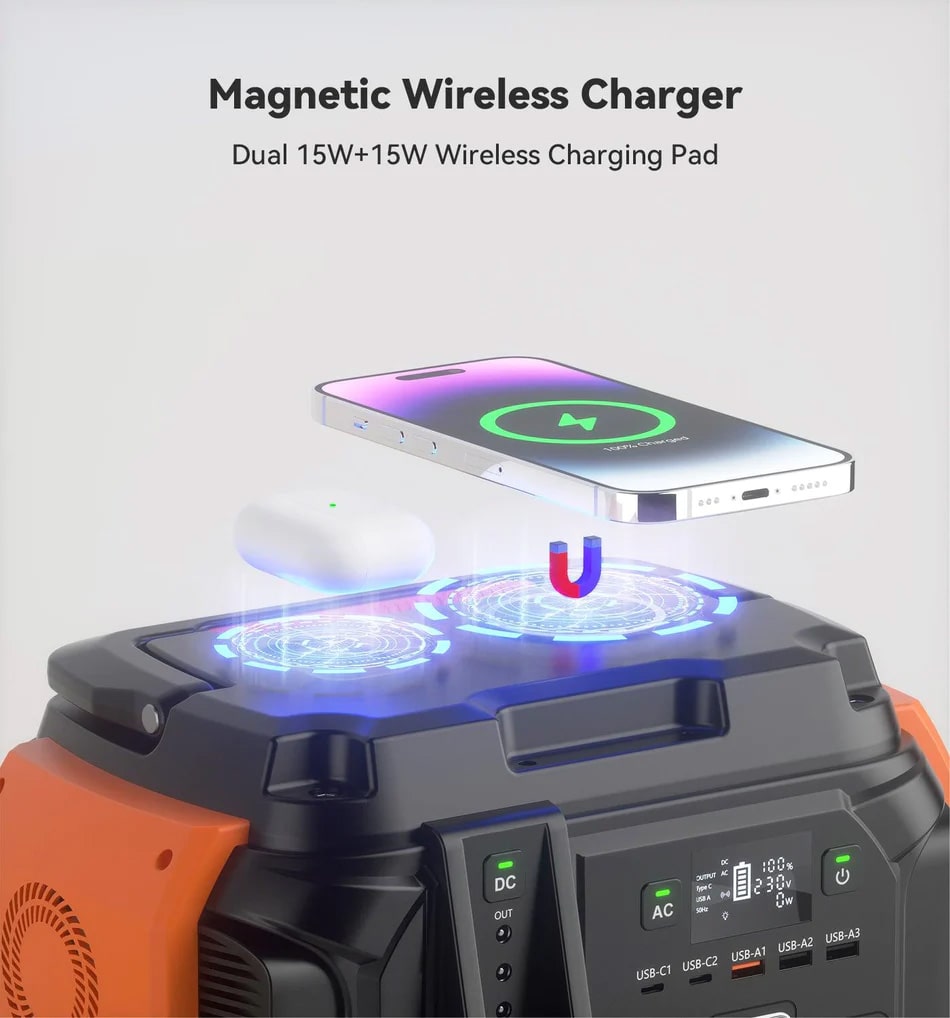 The Flashfish A601 Portable Power Station Has A Magnetic Wireless Charger