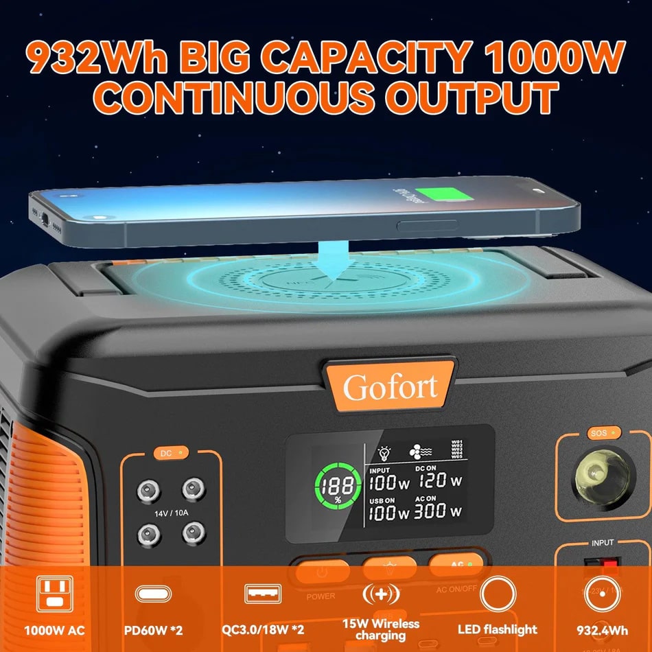 The Gofort J1000Plus Has A 932Wh Capacity And 1000W Continuous Output