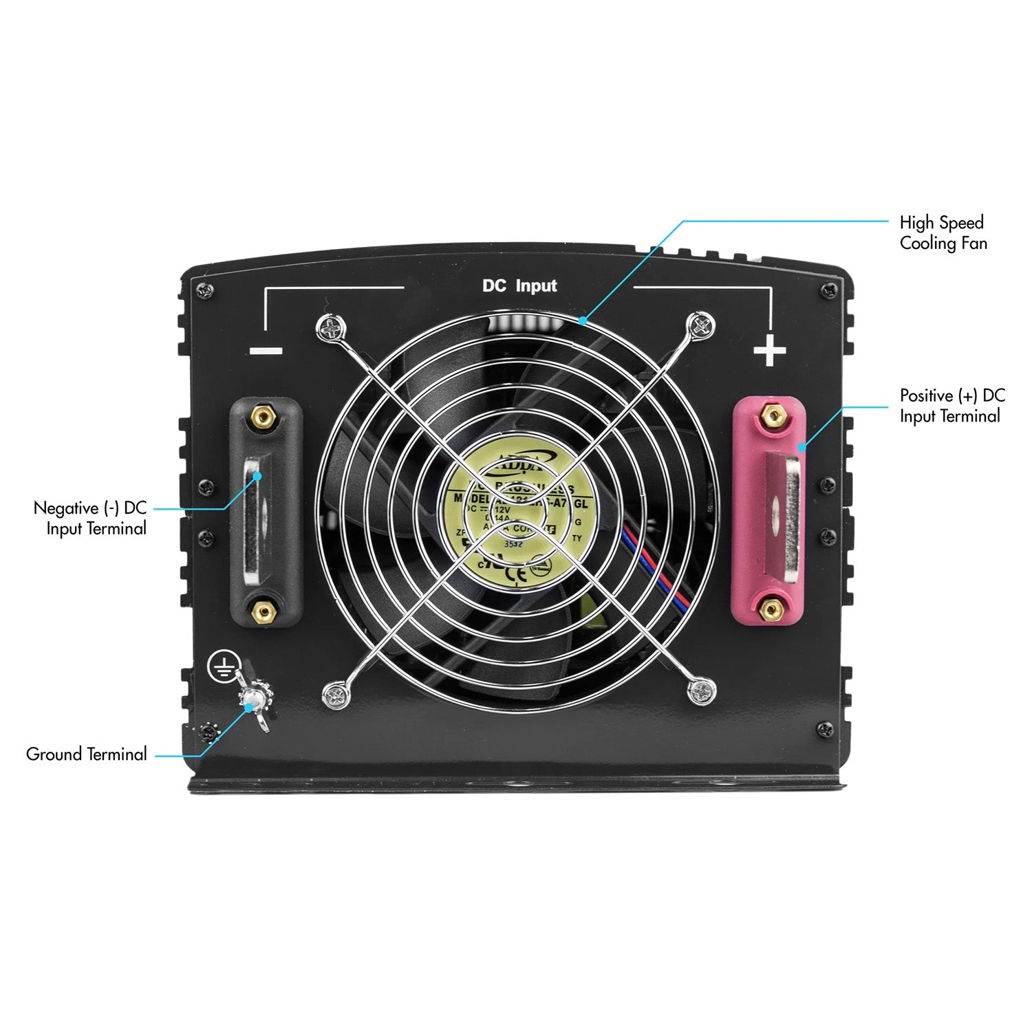 Wagan ProLine 8000W Power Inverter Side View With Terminals