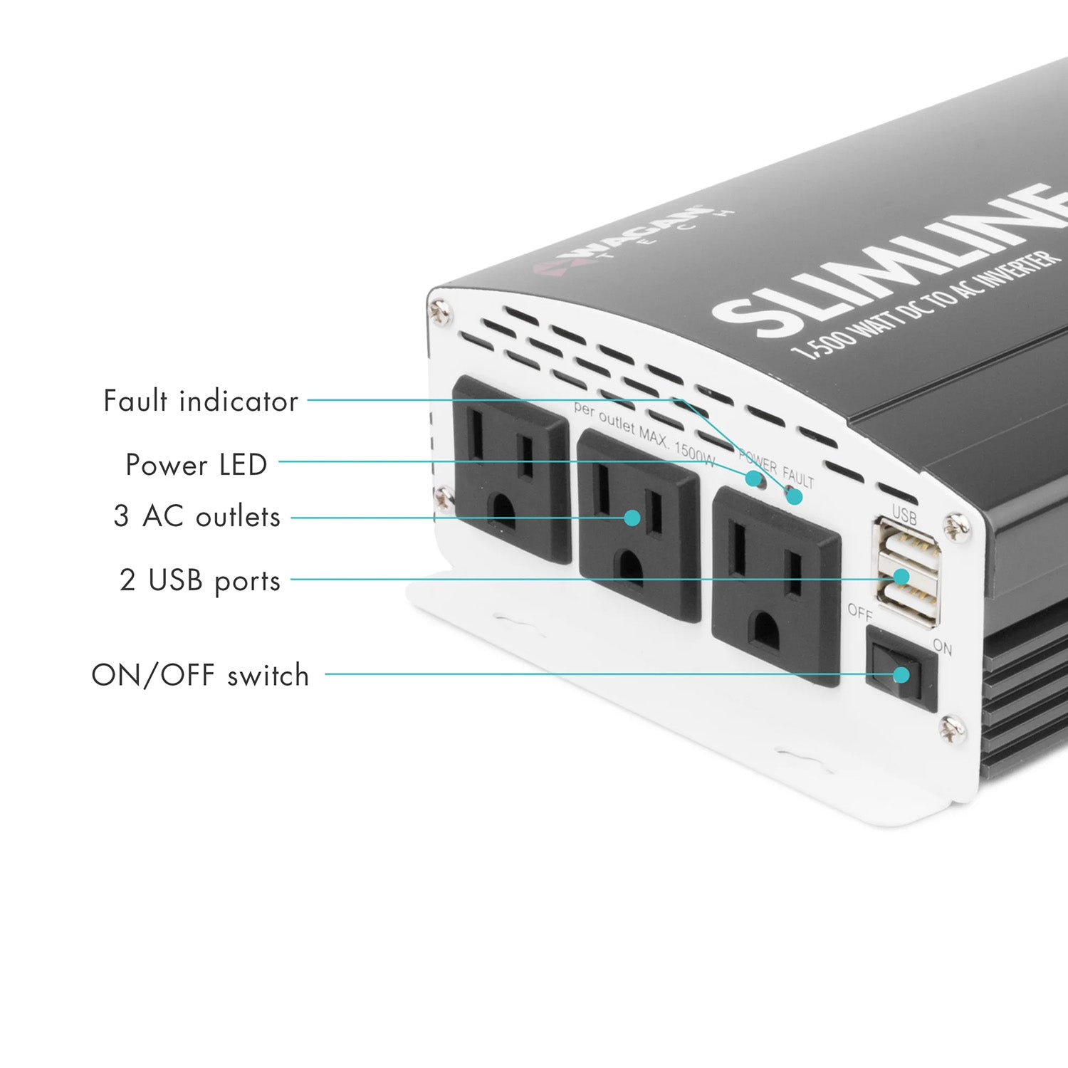 Wagan SlimLine 1500 Watt AC Power Inverter AC Outlets